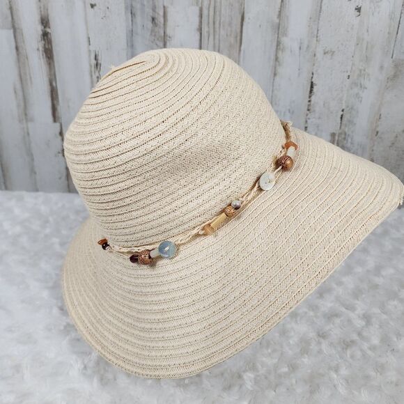 Elegant Cream Sun Hat with Beaded Detail - Picture 11 of 12